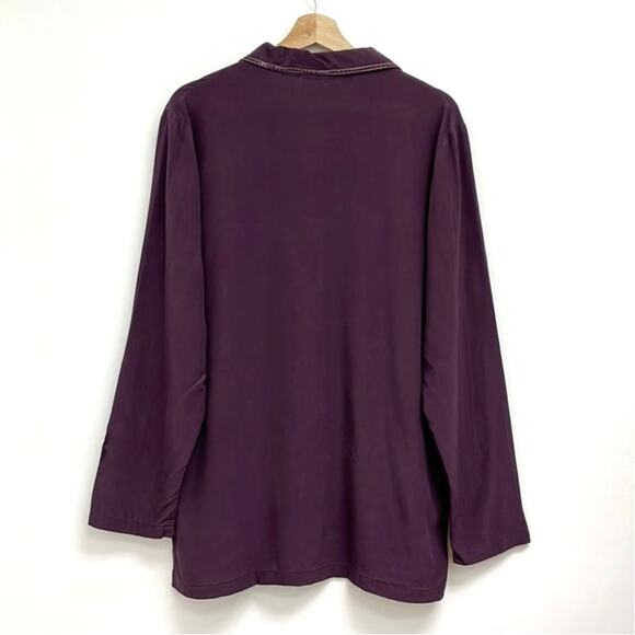 Freeport Studio 100% Silk Velvet Trim Oversized Artsy Button-Down Blouse - Med - Picture 2 of 9